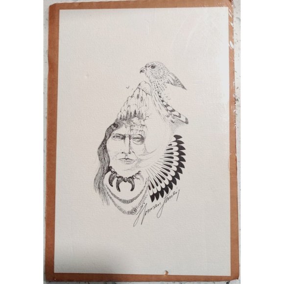 Vtg Norman Lansing UTE Planograph Print Indian Head & Spirit Animal Signed 1982 - Picture 1 of 6